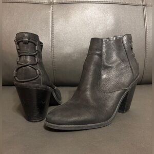 Black Leather Western Gothic Ankle Boots